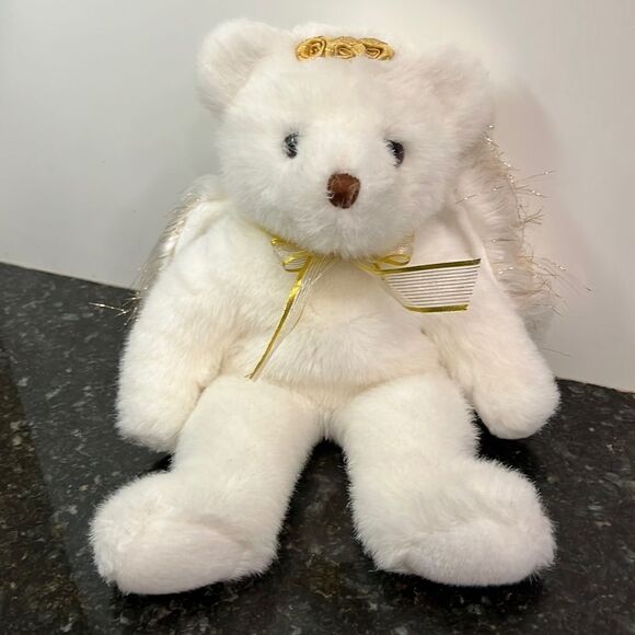 Ty Beanie Baby *Buddy '2001 "DIVINE" Angel White Bear Gold Tinsel Wings … - Picture 1 of 9